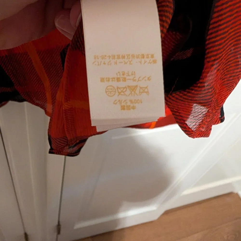 Kate Spade Plaid Silk Chiffon Ruffled Blouse, Size 10 - Picture 7 of 13